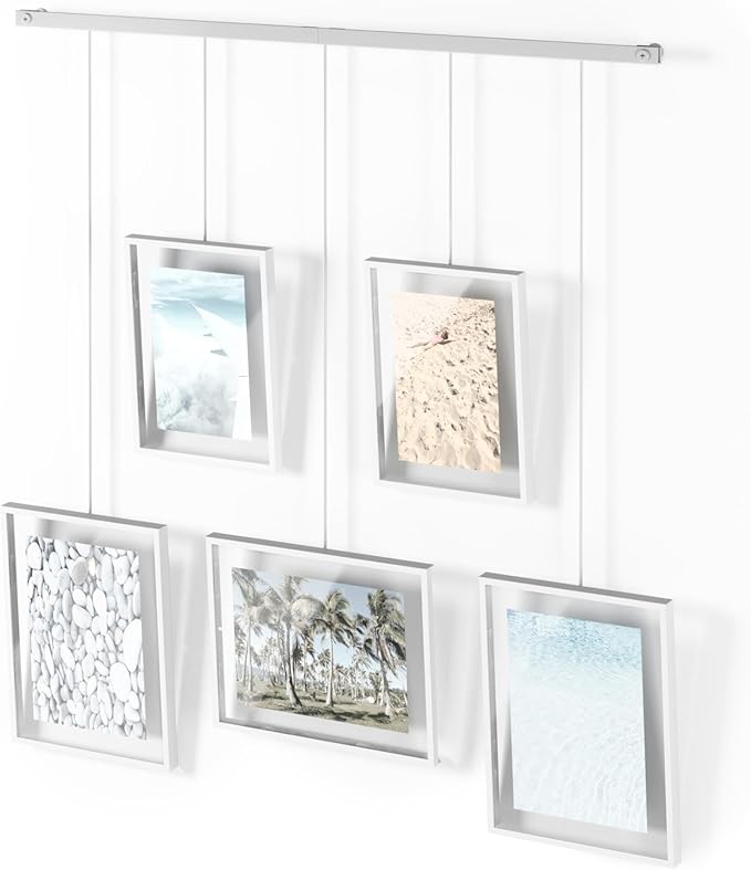 Umbra Exhibit Picture Frame Gallery Set, Adjustable Wall Collage Displays Five Photos (Two 4x6" and Three 5x7"), Set of 5, White
