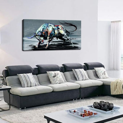 sechars - Cool Animal Canvas Wall Art Fighting Bull Painting for Living Room Home Office Farmhouse Decor Wildlife Canvas Artwork for West Cowboy Gallery Wrap Ready to Hang