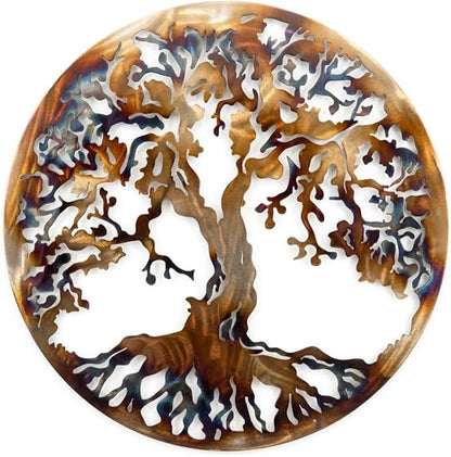 36” Tree of Life Metal Wall Art – Large Round Statement Wall Decor for Living Room Above Couch – Premium Laser-Cut Steel, Vibrant Heat Color Finish