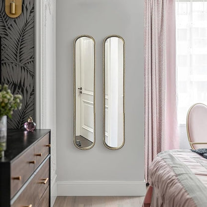 Long Skinny Mirror for Wall,Gold Narrow Oval Mirror for Entryway Bath,Metal Frame with Gold Decor Mirrors,7.9X 44 3-Pack