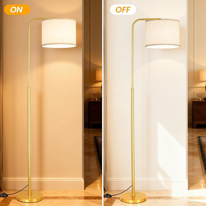 Floor Lamp for Living Room and Bedroom - Modern Standing Lamps Tall with Dimmable LED Bulb and Remote Control - Black Stand Arc Light With Shade for Reading Home Decor Corner and office（Gold）