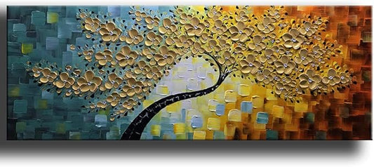 YaSheng Art -Large Wall Art ,100% Hand Painted Gold Flowers Contemporary Art Oil Painting,3D Wall Art Texture Floral Tree Paintings, Wall Art for living room Bedroom Office Wall Deco Home, Abstract Canvas Art Paintings Framed Wall Art Pictures 60 by24 ...