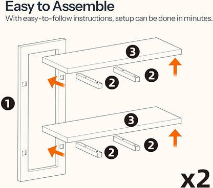 HOOBRO Floating Shelves, 15 Inch Wall Shelf Set of 4, Wall Mounted Storage Shelves 2-Tier, Hanging Bathroom Shelves, for Living Room, Bedroom, Bathroom, Kitchen, Greige and Black BG32BJP401