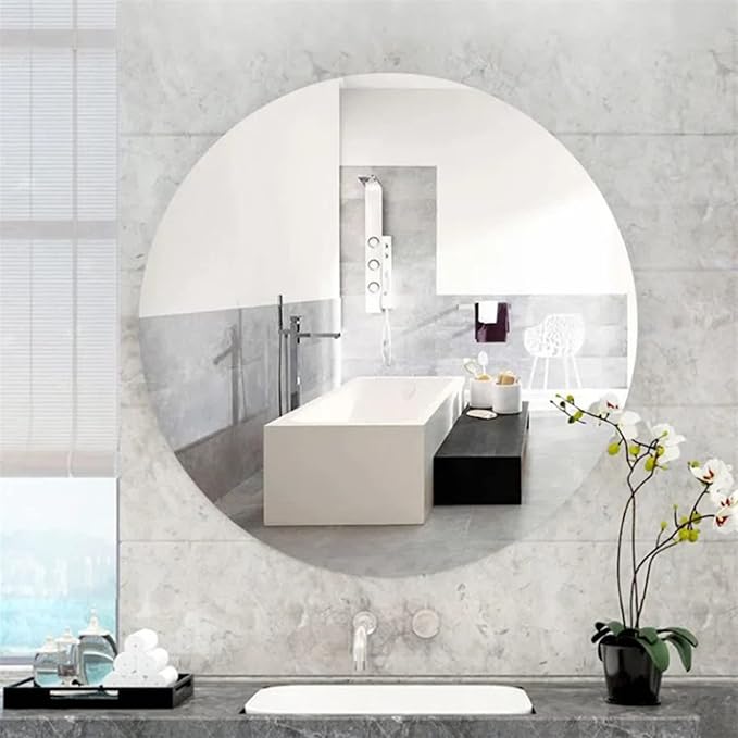 16'' Round Wall Mirror Circle Self Adhesive HD Large Glass Circle Mirror Tile for Wall, Bathroom, Bedroom, Living Room, Door etc