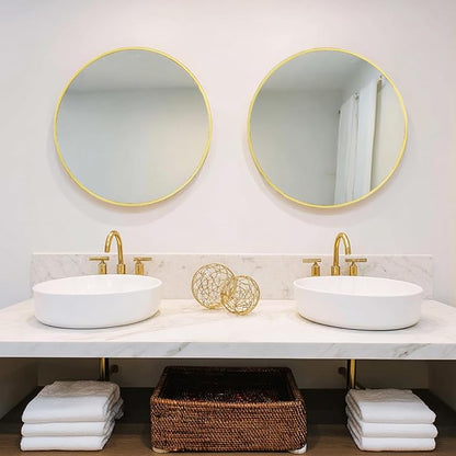 Sunniry Gold Round Mirror 24 inch, 2 Pack Gold Circle Mirror, Round Bathroom Mirrors Metal Frame for Bathroom, Bedroom, Living Room, Hallway.