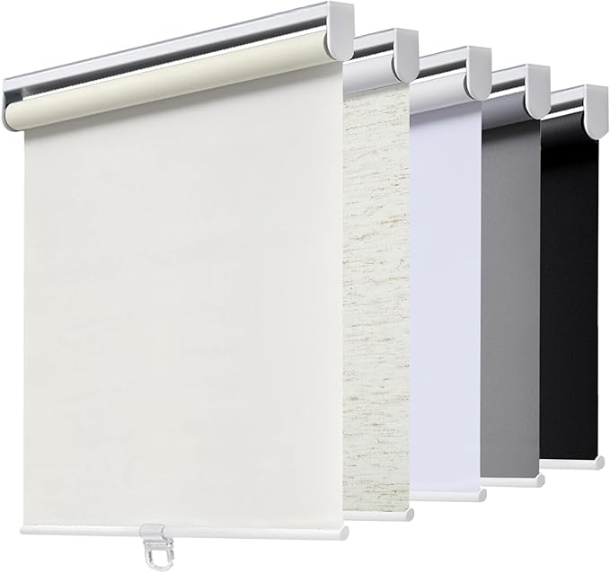 AOSKY Cordless Roller Shades Blackout Blinds for Windows Room Darkening Rolled Up Shades with Spring System, UV Protection Window Shades Door Blinds for Home and Office (35.5" W x 64" H, Ivory)