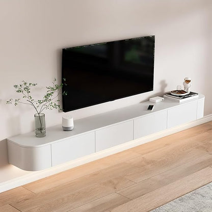 Floating TV Stand 79 Inch Wall Mounted TV Cabinet with LED Light Strip, TV Media Console with Flip-Down Door & Drawers for Living Room (White, Light Strip 78.7")