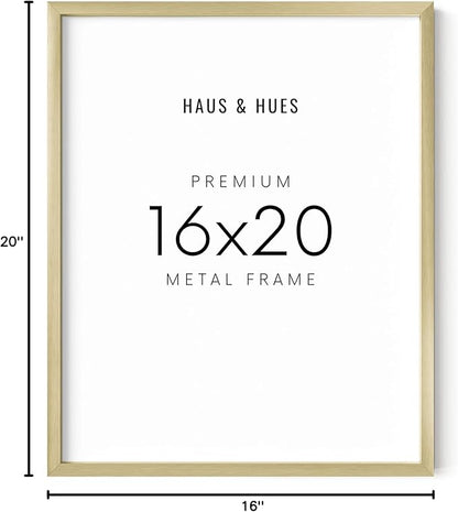 HAUS AND HUES 16x20 Gold Picture Frame - Modern Aluminum Wall Art Display - Lightweight 16x20 Frame for Posters, Prints, Photos - Ready-to-Hang Vertically & Horizontally
