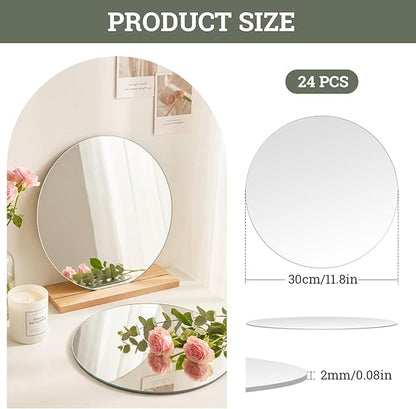 SUREAM Mirror Plates for Centerpieces 12 Inch, 2mm Thick Set of 24 Mirror Centerpieces, Idear for Table Centerpieces, Wedding, Party, Crafts, Wall Decorations