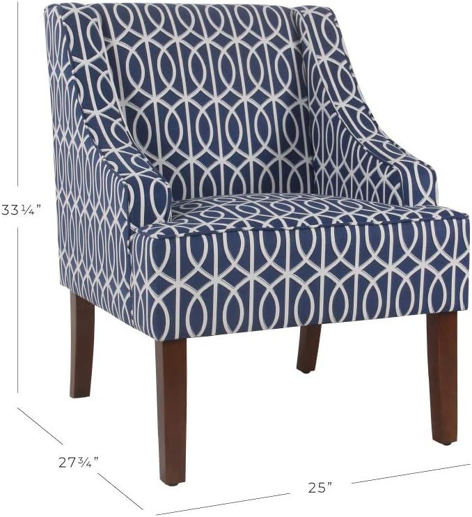 Homepop Home Decor Upholstered Classic Swoop Arm Accent Chair Accent Chairs for Living Room & Bedroom Decorative Home Furniture, Classic Navy Geometric