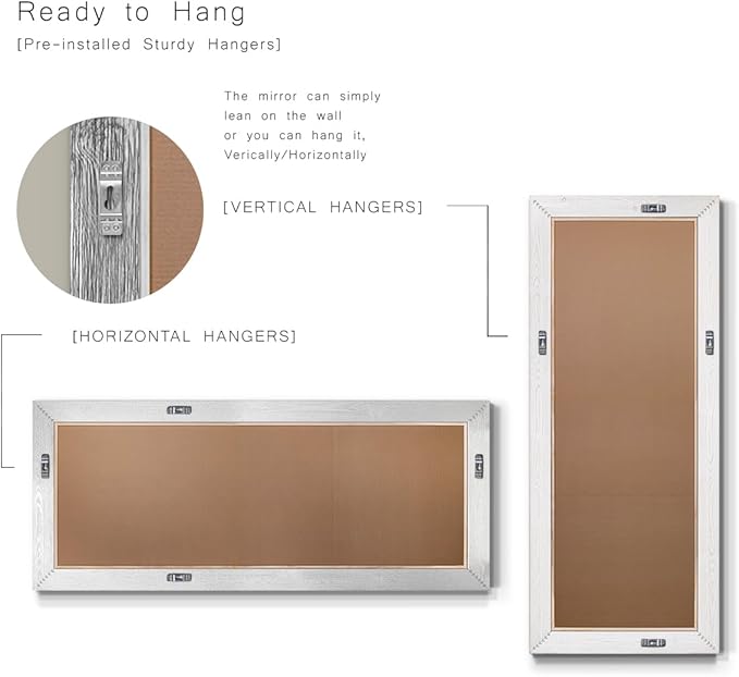 Renditions Gallery Full Length Mirror Shiny Gold Wood Frame Full Body Wall Mounted Apartment Large Vanity Standing Mirror for Bedroom Living Room Bathroom - 61"x25" LT07