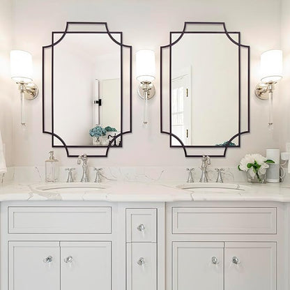 Black Wall Mirror for Living Room, 36''X24'' Black Bathroom Mirror with Metal Frame, Antique Decorative Mirror for Living Room, Entryway, Dining Room Decor