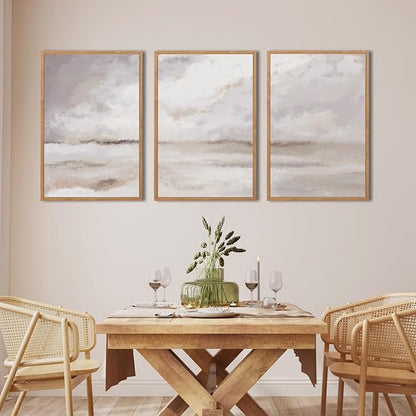 Large Neutral Abstract Framed Canvas Wall Art Set,Minimalist Gray and Beige Pastel Wall Decor,Modern Nature Misty Textured Art Painting for Living Room,Bedroom-24 x36 x3