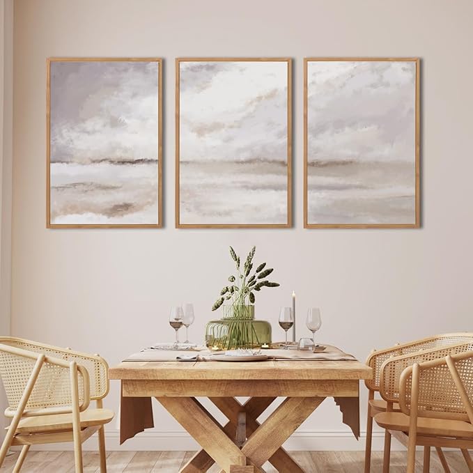 Large Neutral Abstract Framed Canvas Wall Art Set,Minimalist Gray and Beige Pastel Wall Decor,Modern Nature Misty Textured Art Painting for Living Room,Bedroom-16 x24 x3
