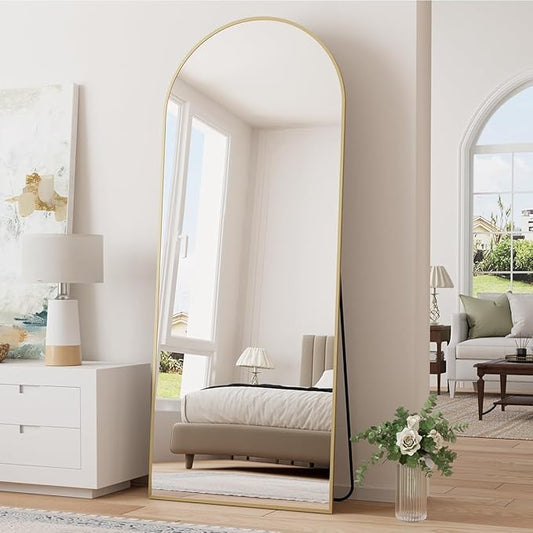 70''x26'' Full Length Mirror, Large Arched Floor Mirror with Stand, Oversized Wall Mirror, Full Body Mirrors Standing Leaning for Living Room, Bedroom (Gold)