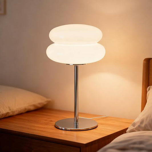 Mushroom Lamp for Bedroom,Mid Century Modern Lamp for Nightstand, Dimmable Retro Egg Tart Bedside Small Lamps,Unique Home Mushroom Decor Aesthetic Cute Table Lamps for Living Room (White)