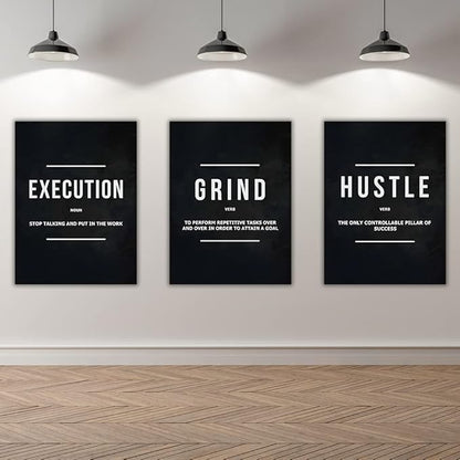 Success Canvas Painting Wall Art Quote Motivational Wall Art Execute Wall Decor 3 Pieces Black Poster Positive Inspirational Framed Artwork Prints Picture for Living Room Office 48''Wx 24''H