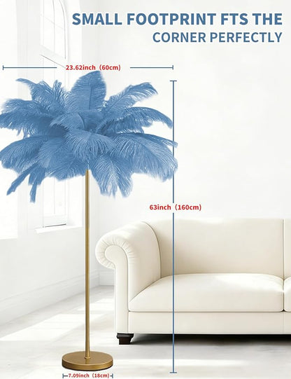 Feather Floor Lamp,Fluffy Ostrich Feather Floor Lamp for Bedroom,3 Color Temperatures Led Corner Modern Floor Lamps for Living Room Christmas Home Decor House Warming Gifts,63″ Height (Light Blue)