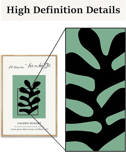 Zzuyi Henri Matisse Framed Wall Art,Boho Green Botanical Art Prints,Abstract Minimalist Wall Decor,Aesthetic Room Wall Decor-12''x16''Natural Framed