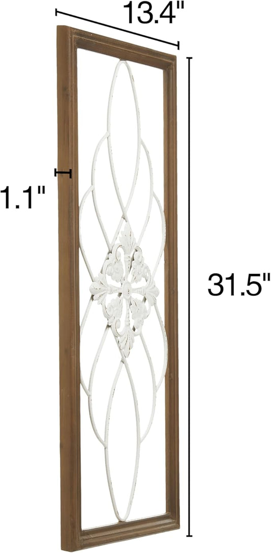 Sintosin Rustic Wood and Metal Wall Art Decor Living Room 14 x 35 Inch, Hanging Distressed White Decorative Vintage Wrought Iron Wall Decor for Living Room Entryway Hallway Bedroom Kitchen