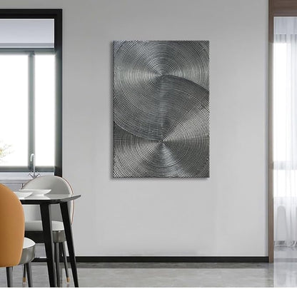 Slyart Handmade Modern Abstract Painting 3D Texture Wall Art 28x40 inches Minimalist Silver Gray Artwork Vertical Painting on Canvas Wall Decor