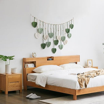 Macrame Wall Hanging, 47x29 inch Large Boho Woven Tapestry Wall Decor Chic Home Wall Art Modern Bohemian Handmade Green Leaf Feather Macrame Tapestry for Bedroom Apartment Living Room Backdrop Decor