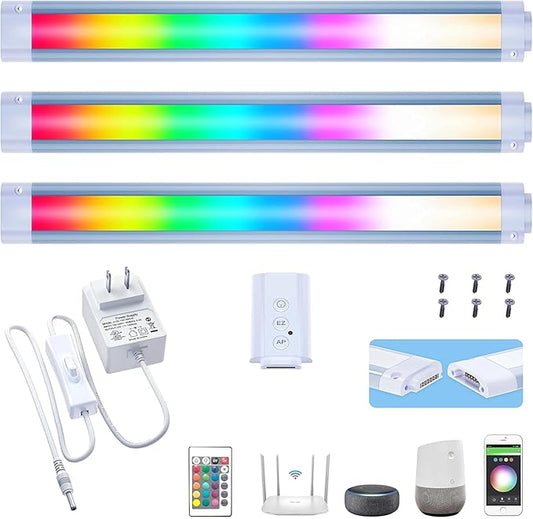 LAMPAOUS LED Under Cabinet Shelf Lighting, White and RGB Color Changing Smart Strip Light Bar, App, Voice and Remote Control Toolbox Lights Bar