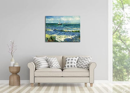 Wieco Art Seascape at Saintes Maries by Vincent Van Gogh Oil Paintings Reproduction Giclee Canvas Prints Sea Pictures on Canvas Wall Art for Living Room Home Office Decorations