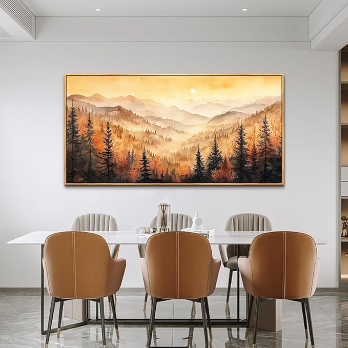FUHAIHUA Large Wood Framed Wall Decor For Living Room Canvas Wall Art For Office Modern Wall Decorations For Bedroom Forest Landscape Painting Farmhouse Pictures Artwork Room Home Decor 24x48 In