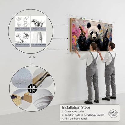 Sorbrozo Abstract Panda Canvas Wall Art - Vibrant Pop Art Animal Painting with Colorful Brushstrokes Modern Frame Wall Decor for Living Room Bedroom 30x58in