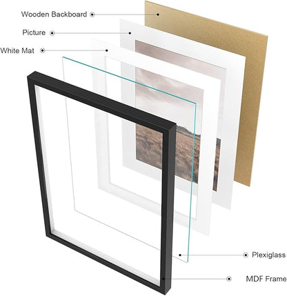 ArtbyHannah Gallery Wall Frame Set,Black Picture Frames Collage Wall Decor with Neutural Art for Living Room Stariway,8 Pack Assorted Size-11"x14",8"x10",6"x8"