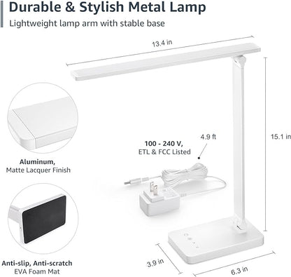 Lepro LED Desk Lamp with USB Charging Port, 700LM Dimmable Home Office Touch Control Reading Table Lamp,5 Color Modes with 5 Brightness Level, Dorm Room Essentials, Task Lamp, Sewing, Crafting, White