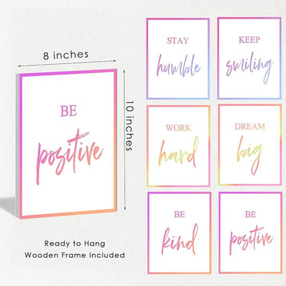 Motivational Wall Art for Women, Framed Inspirational Wall Art Canvas Positive Quote for Living Room Bedroom Office, Stretched Ready to Hang (Set of 6, 8X10in, Framed)