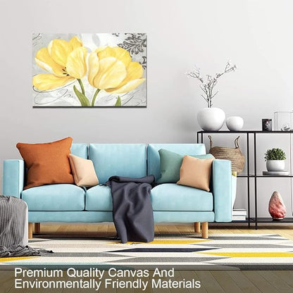 Bathroom Wall Art Flowers for Bedroom Living Room Office Abstract Print Canvas Home Decor Decals Pictures Poster Painting Yellow Framed Ready to Hang(28''H x 44''W)