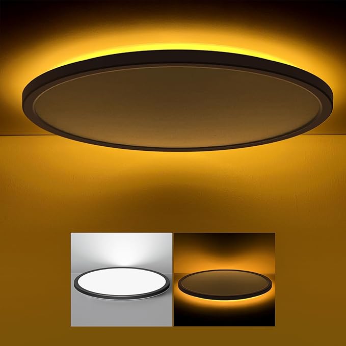 Matane 15.4in Dimmable LED Flush Mount Ceiling Light with Night Light, 36W Ceiling Lighting Fixture, 3000K/4000K/5000K Selectable, Low Profile Ceiling Lights for Bedroom, Kitchen, Hallway, Black