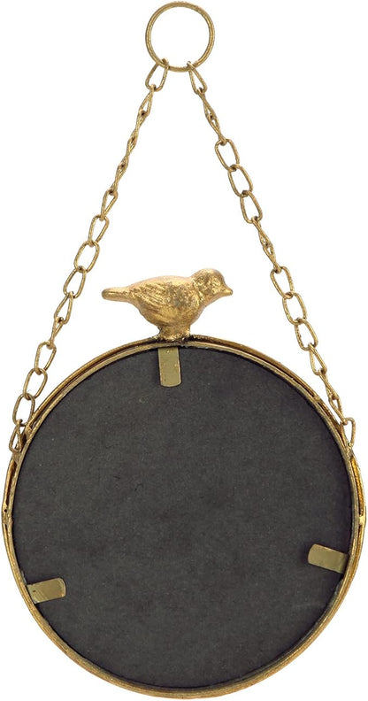 NIKKY HOME 6.7 Inch Decorative Small Hanging Mirrors Vintage Round Metal Framed Wall Mounted Mirror Decor with Bird for Bathroom Living Room Office, Rustic Gold