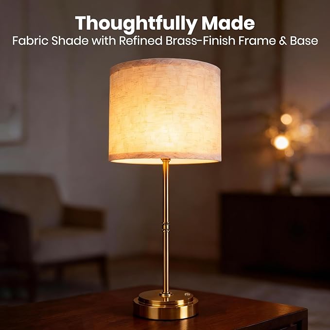 AWOKE 17.7" Large Cordless Table Lamp, 7500mAh Rechargeable Battery Operated Nightstand Light, Stepless Dimmable 3000K Fabric Shade Desk Lamp for Bedroom & Living Room
