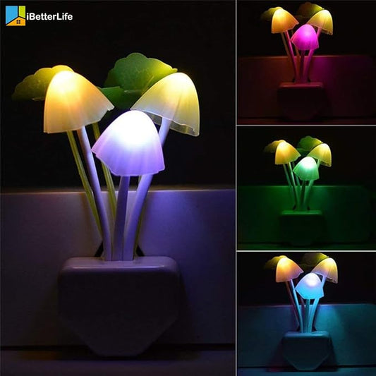 iBetterLife Sensor Mushroom Night Light - 2 Pack Color Changing Plug in Wall LED Mushroom Nightlight with Dusk to Dawn Sensor Auto On/Off Cottage Core Decor Lamp, Super Power Saving