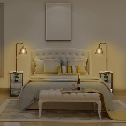 Floor Lamp with Table, Side Table with USB Charging Port and Outlet, Modern Bedside Nightstand End Table with Floor Light for Living Room, Bedroom, Guest Room, Bulb Included, 2 Pack