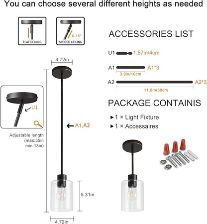Brown and Gold Pendant Lights Kitchen Island - Clear Glass Pendant Light Fixture Multiple Stems Rods 3 Units 12 Inch 3 Units 4 Inch (1 Pack Brown and Gold Downrod)