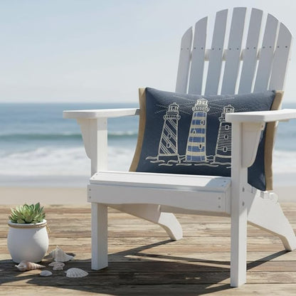 Comfy Hour Under The Sea Collection Ocean Coastal Three Lighthouses Accent and Throw Pillow Blue Decorative Cushion, 18"x13", Polyester