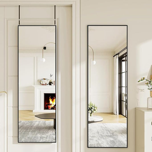 Door Mirror, Over The Door Full Length Mirror, 48"x14" Hanging Mirrors for Bedroom, Living Room, Entryway, Dorm, Black