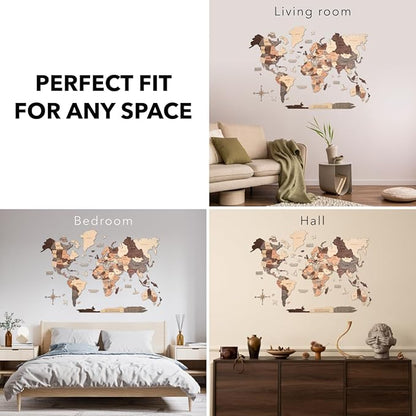 Enjoy The Wood 3D Wooden World Map Wall Art - Large Travel Map with Pins for Art Decor - Decorative Map of the World for Home, Office - Travel Wall Art Housewarming Gift Idea (Smokey, 3XL, Unframed)
