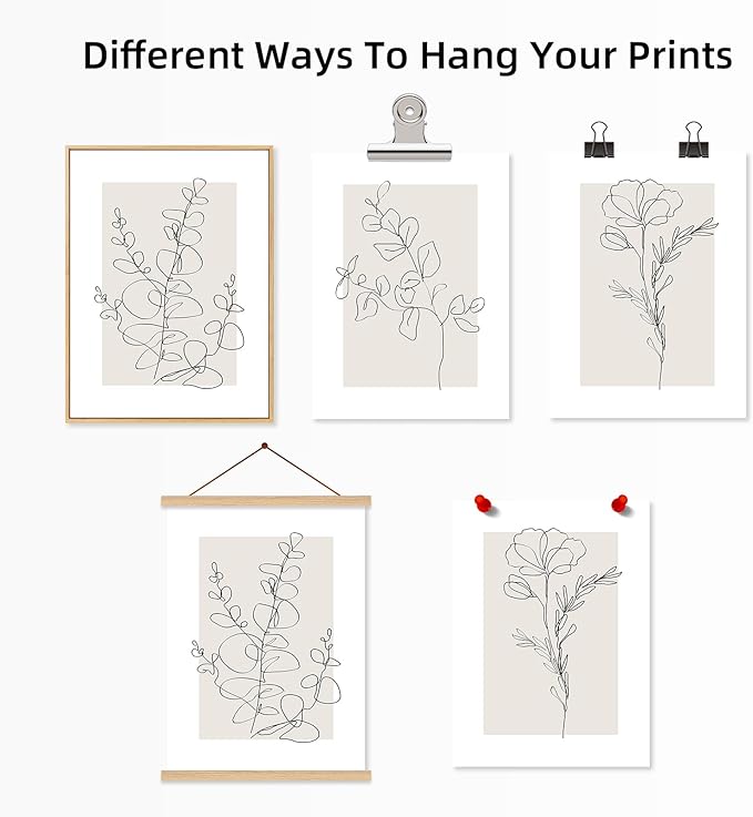 Neutral Botanical Prints Wall Art Flower Minimalist Canvas Wall Decor Vintage Line Wall Art Floral Plant Painting Pictures Beige Boho Artwork Farmhouse Poster for Bedroom 24x36 Inch Unframed Set of 3