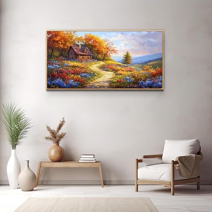 ZUITINGHUA Wood Framed Wall Art For Living Room Canvas Wall Decor For Bedroom Office Decoration Field landscape Wall Pictures Artwork Autumn Scenery Painting Modern Aesthetic Home Decor 20x40 In