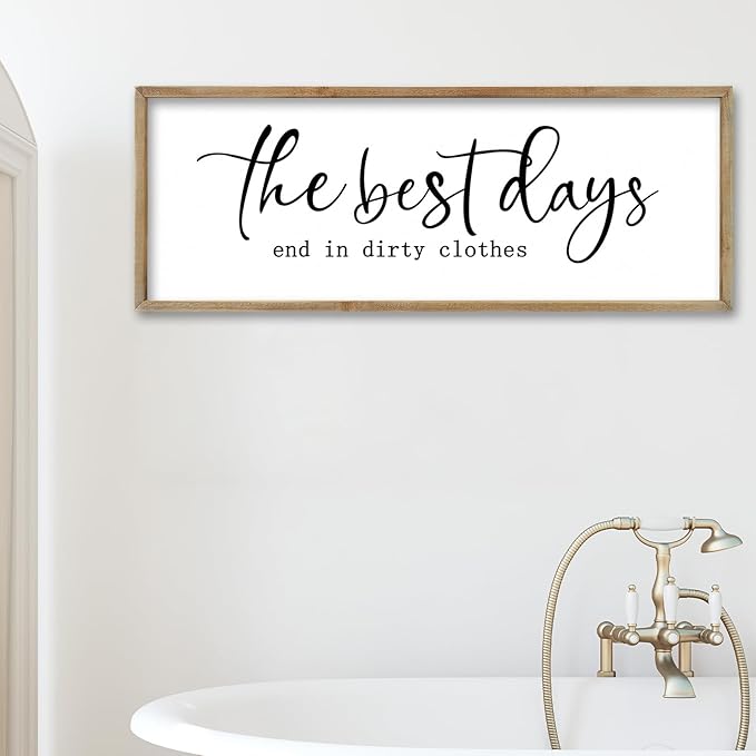 FZMHASLWW Laundry Room Sign Wall Decor 32"×12" The Best Days End In Dirtiest Clothes Large Wood Framed Wall Art Hanging (Wood)