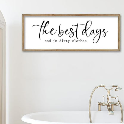 FZMHASLWW Laundry Room Sign Wall Decor 32"×12" The Best Days End In Dirtiest Clothes Large Wood Framed Wall Art Hanging (Wood)