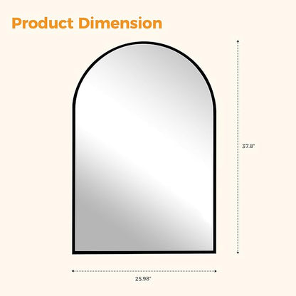 DUMOS 26"x38" Arched Wall Mirror, Bathroom Mirrors for Over Sink, Vanity Mirror with Tempered Glass & Anti-Rust Metal Frame, Entryway, Living Room, Bedroom, Black
