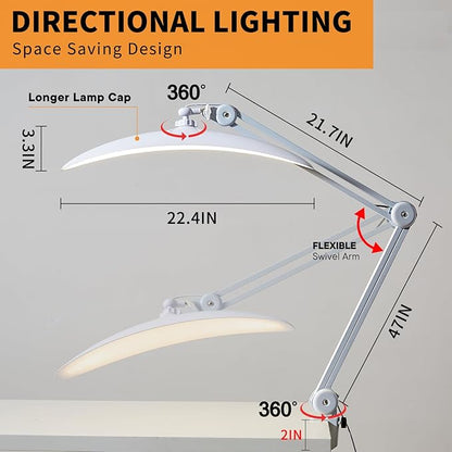 48W Eye-Caring LED Clip On Desk Lamp, 2700K/4200K/5600K with Clamp and Remote, Curved Design for Focused Lighting, CRI 95+ for Nail, Crafting, Painting, Hobby & Computer Monitor Light