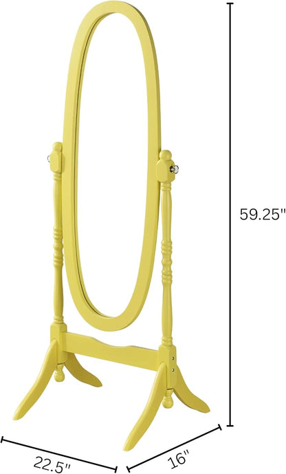 Roundhill Furniture Traditional Queen Anna Style Wood Floor Cheval Mirror, Yellow